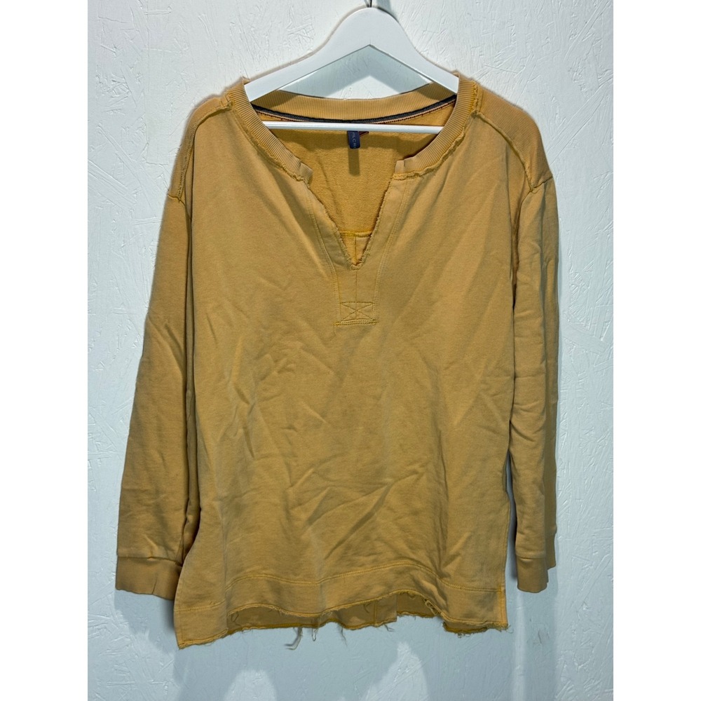 Anthropologie Pilcro Mustard Yellow Split Back Raw Hem Sweatshirt Womens Size M